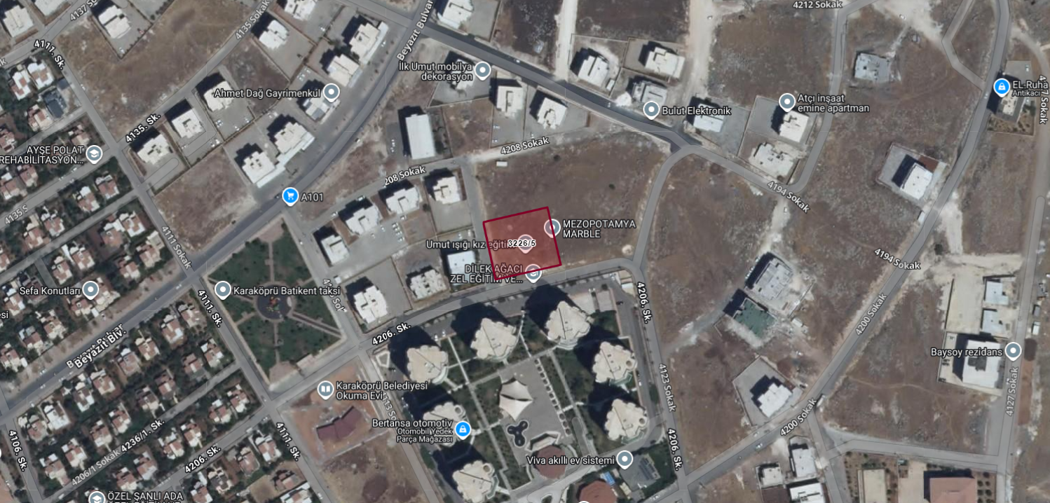 KARAKÖPRÜ BATIKENTTE SATILIK 1.835M2 ARSA 10.000TL/M2 